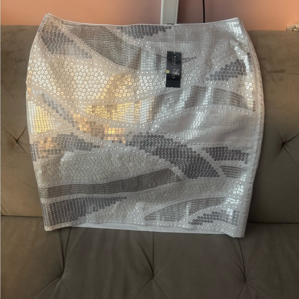 White House Black Market Shimmering Silver Pencil Skirt